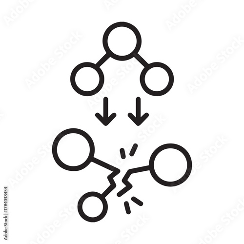 Quadro su tela Molecule breaking apart outline icon vector