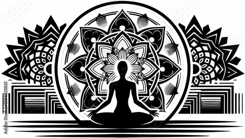 Meditative yoga pose with floral mandala, find inner peace and spiritual balance