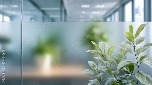 Plant in Office Space Near Glass Wall with Blurred Background