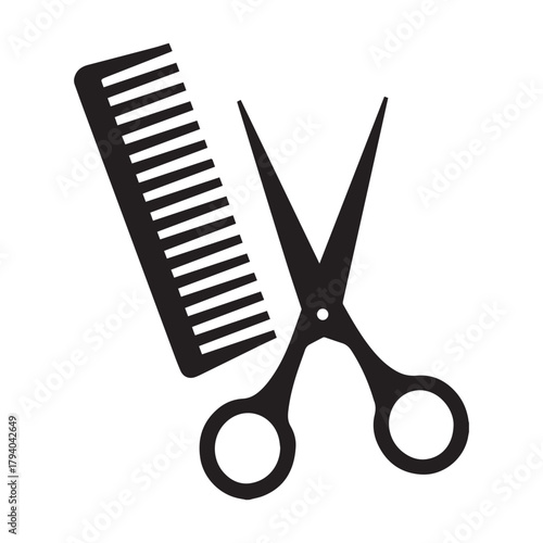scissors and comb vector icon