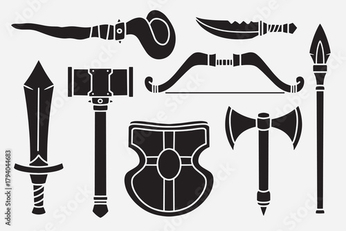 set of weapon medieval good for icon, symbol, logo, element design, silhouette design, etc
