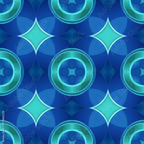 Abstract geometric circle flow seamless pattern with blue-teal gradient glow, ideal for digital business and tech branding.