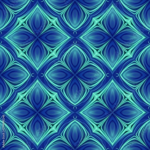 Abstract geometric circle flow seamless pattern with blue-teal gradient glow, ideal for digital business and tech branding.