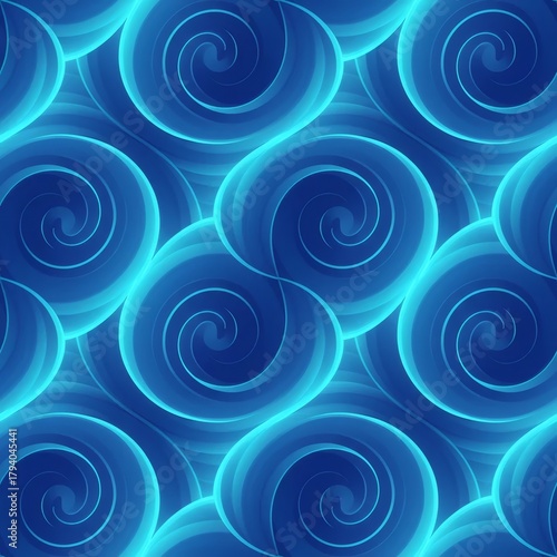 Abstract geometric circle flow seamless pattern with blue-teal gradient glow, ideal for digital business and tech branding.