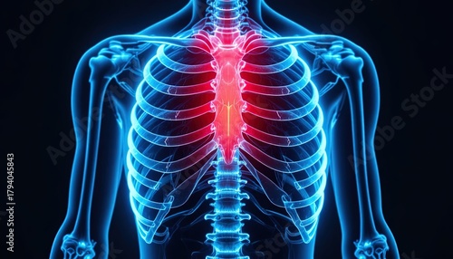 Wallpaper Mural Detailed human chest anatomy for medical illustration, glowing blue with highlighted sternum for educational resources and healthcare marketing materials Torontodigital.ca