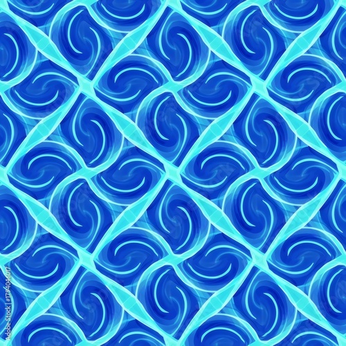 Abstract geometric circle flow seamless pattern with blue-teal gradient glow, ideal for digital business and tech branding.