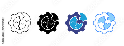 Puzzle icon set multiple style collection