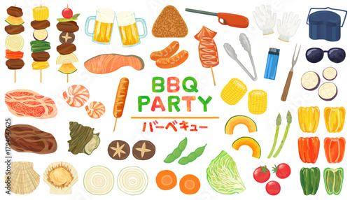 バーベキューのイラストセット ベクター素材