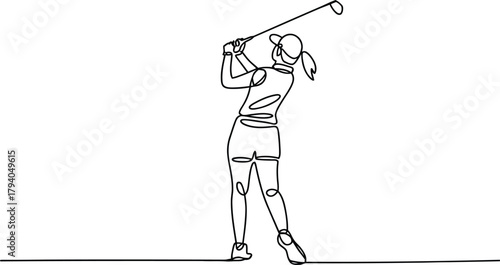 One Line Woman Golfer Illustration  Minimalist Continuous Golf Athlete Art
