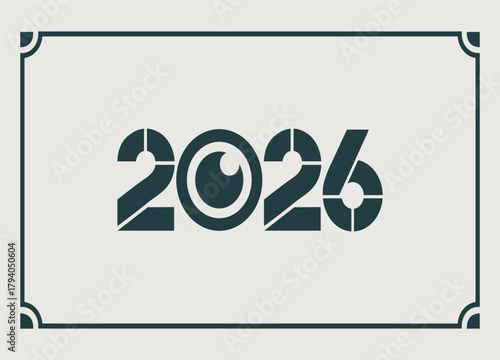 Stylized 2026 Graphic with Eye Symbol Representing Future Vision and Perspective in a Framed Design