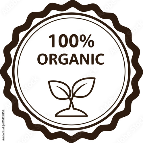 100 percent organic seal emblem with sprout symbol certified natural product emblem badge stamp vector vector