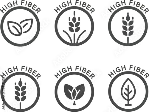 High fiber icon set healthy eating food nutrition organic natural product ingredient labels vector