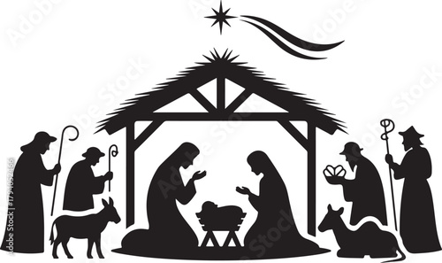 Nativity with wise men and animals vector