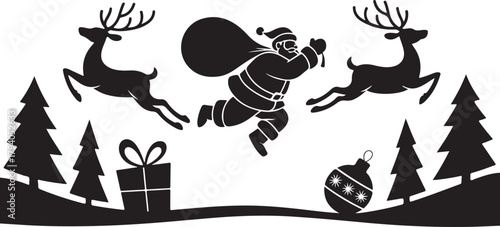 Running Santa Claus and Reindeers