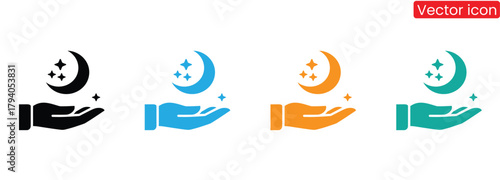 Colorful hand holding moon and stars for spiritual dreams concept,Moon vector icons. Moon icon set. Vector lunar collection. Moon with stars