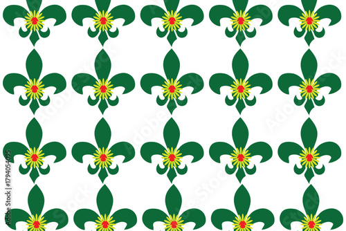 Green fleur de lis pattern on white background