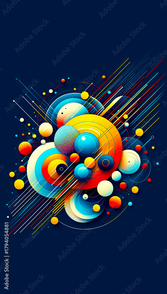 Obraz premium Abstract Circles and Lines, Geometric Pattern, Bright Digital Art 