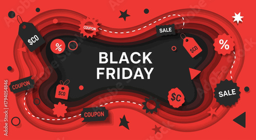 Layered Papercut Style Black Friday Vector Background