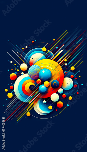  Abstract Circles and Lines, Geometric Pattern, Bright Digital Art
