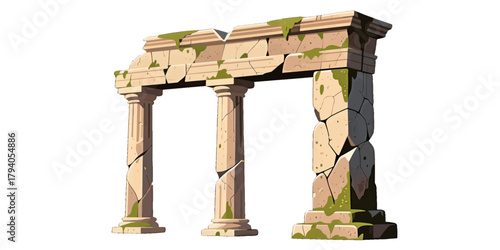 Ancient Stone Archway with Moss and Cracked Details