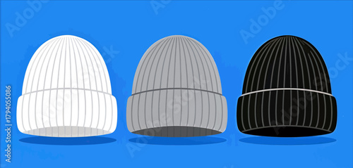 Beanie hats knit design illustration in white gray black