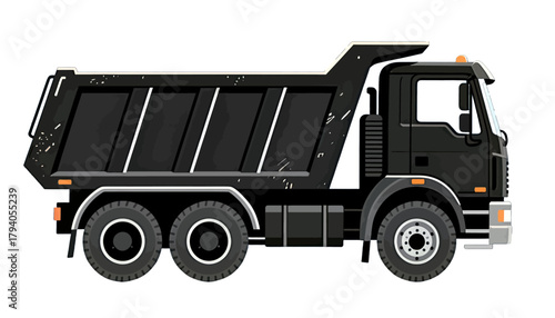 Black Dump Truck Illustration with Large Wheels