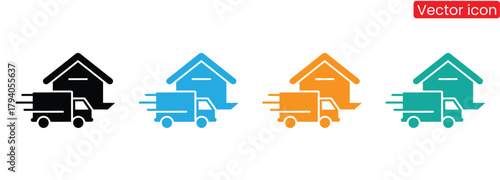 Colorful moving truck delivering goods to new home quickly,Fast shipping delivery truck icon set. Delivery truck icon. fast delivery icon
