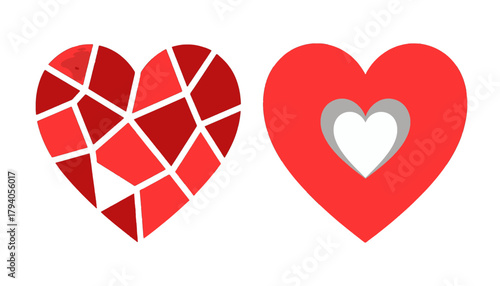 Broken and Healed Red Heart Symbols