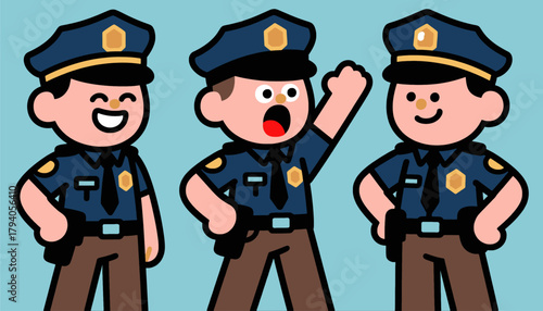 Cartoon police officers in uniform flat vector illustration