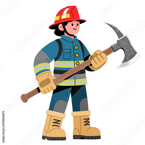 Cartoon Firefighter Holding an Axe