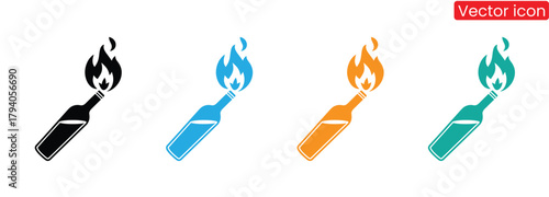 Molotov cocktails in black, orange, blue, and green for protest graphics,Molotov cocktail icon. Symbol of protest.