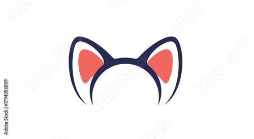 A cute illustration of a pair of cat ears on a headband, featuring a dark blue outline and soft coral pink inner details.