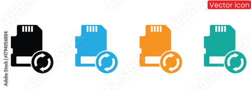 Refresh your data with our memory card vector icon set,Memory sd card icon on light background. Compact flash storage symbol. Media, photos, gigabyte, megabyte. Outline, flat and colored style.