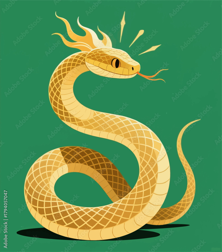 Fototapeta premium Coiled snake illustration, stylish minimal design, isolated