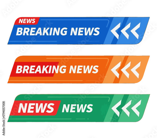 Colorful Breaking News Banners in Blue, Orange, and Green