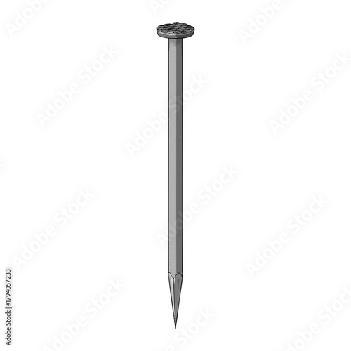 Nail or Hobnail Stainless Steel and Iron Pins on White Background. Construction and Wooden Work Equipment. Vector Illustration.