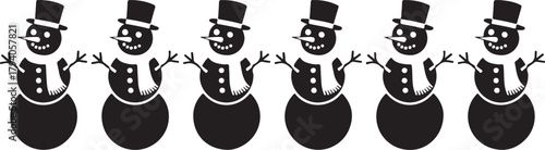 Seamless Christmas border with snowman silhouettes. Vector winter holiday background with a row of festive characters