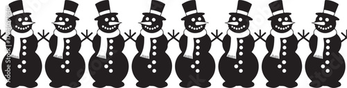 Seamless Christmas border with snowman silhouettes. Vector winter holiday background with a row of festive characters