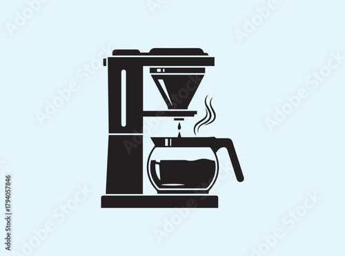 Steaming Coffee Maker Silhouette in Solid Black Vector Style
