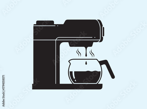 Black Silhouette Coffee Maker with Rising Morning Steam
