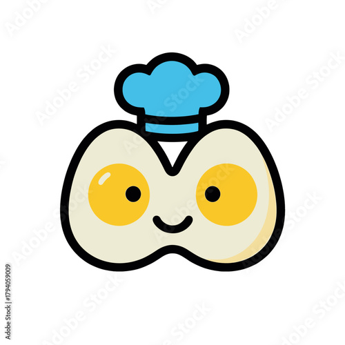 Cute Fried Egg Character with Chef Hat