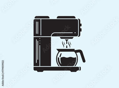 Solid Black Coffee Maker Silhouette Dripping Fresh Hot Coffee
