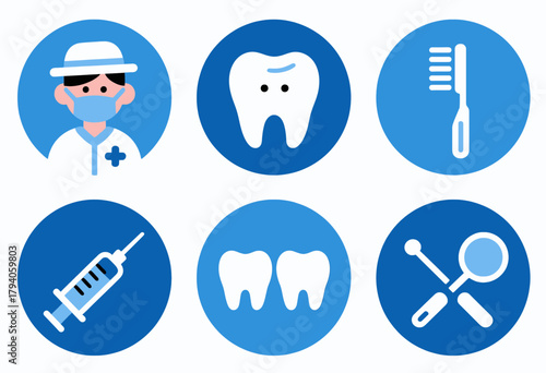 Dental care icon set, minimal flat design, isolated symbols