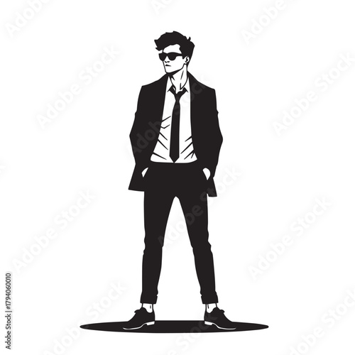 Stylish man wearing sunglass and jacket modern illustration vector.