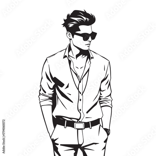 Stylish man wearing sunglass and jacket modern illustration vector.