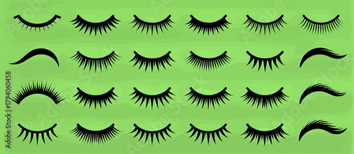 Eyelash styles collection, minimalist design, isolated silhouettes