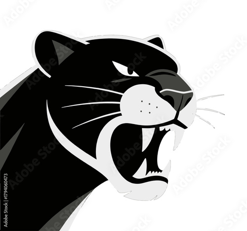 Ferocious Black Panther Head Illustration With Bared Teeth