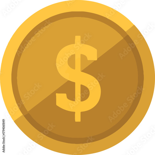 Golden dollar coin icon representing financial growth, investment, and profitable transactions, symbolizing wealth, earnings, and successful business ventures for economic prosperity
