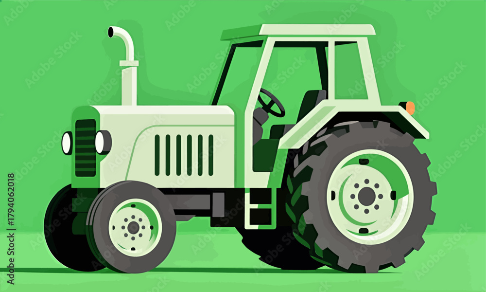 Obraz premium Green tractor illustration, minimal style, isolated vector