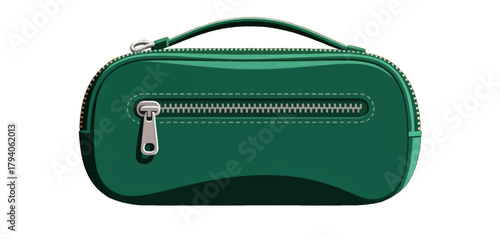 Green Zippered Pouch with Handle and Stitching Details